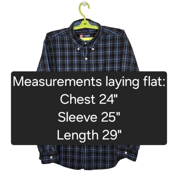 Chaps Easy Care Mens Long Sleeve Button Down Shirt Sz Large Green Blue Red Plaid - Picture 12 of 12
